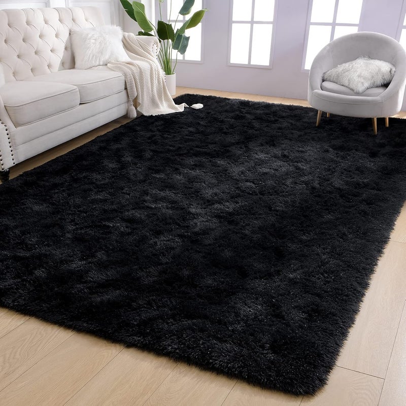 AROGAN Luxury Soft Shaggy Rugs Carpets, 6x9 Feet Bedroom Rug Indoor Plush Area Rugs for Living Room, Black Fluffy Rug for Kids Girls Playroom Dorm, Shag Rug for Teen Nursery - Image 1